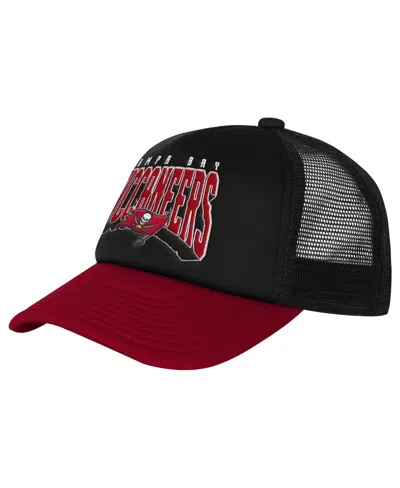 Outerstuff Kids' Big Boys And Girls Tampa Bay Buccaneers Handoff Foam Mesh Adjustable Trucker Hat In Pewter,red