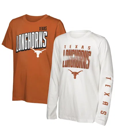 Outerstuff Kids' Big Boys And Girls Texas Longhorns In The Mix T-shirt Combo Set In White