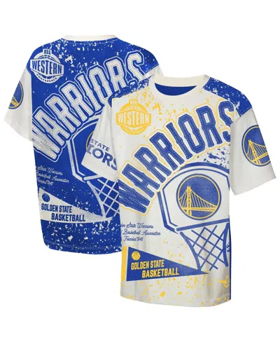 Outerstuff Kids' Big Boys And Girls White Golden State Warriors Top Player All-over-print T-shirt In Multi