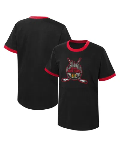 Outerstuff Kids' Big Boys Black Chicago Distressed Blackhawks Ice City T-shirt