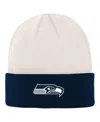Outerstuff Big Boys Cream, College Navy Seattle Seahawks Bone Cuffed Knit Hat In Cream,college Navy