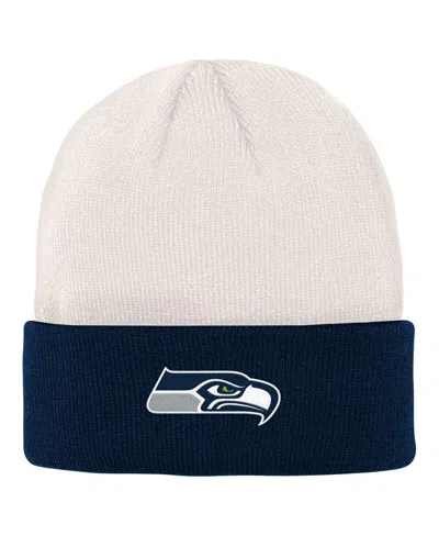Outerstuff Kids' Big Boys Cream, College Navy Seattle Seahawks Bone Cuffed Knit Hat In Cream,college Navy