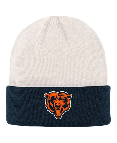 Outerstuff Kids' Big Boys Cream, Navy Chicago Bears Bone Cuffed Knit Hat In Cream,navy
