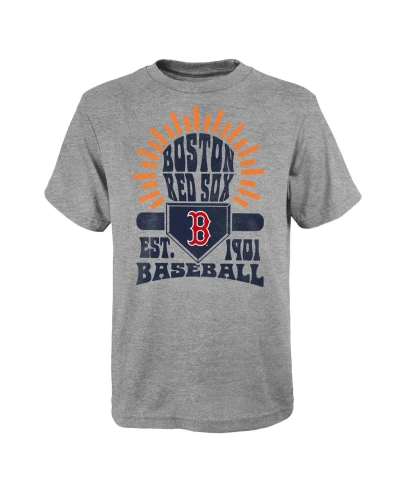 Outerstuff Kids' Big Boys Gray Distressed Boston Red Sox Sun Burst T-shirt