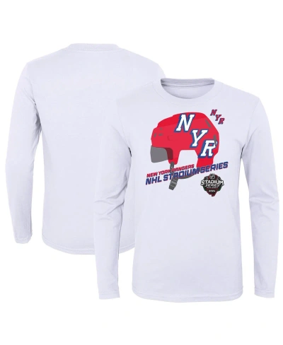 Outerstuff Kids' Big Boys White New York Rangers 2024 Nhl Stadium Series Helmet Logo Long Sleeve T-shirt