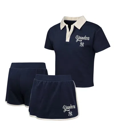 OUTERSTUFF BIG GIRLS 2-PIECE NAVY NEW YORK YANKEES BASE TRAINER JOHNNY POLO AND SKORT SET