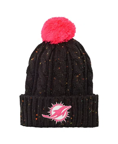 Outerstuff Kids' Big Girls Black Miami Dolphins Nep Yarn Cuffed Knit With Pom Hat