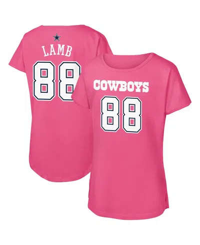 Outerstuff Kids' Big Girls Ceedee Lamb Pink Dallas Cowboys Player Name Number T-shirt