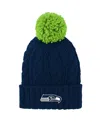 Outerstuff Big Girls College Navy Seattle Seahawks Cable Cuffed Knit Hat With Pom In Navy