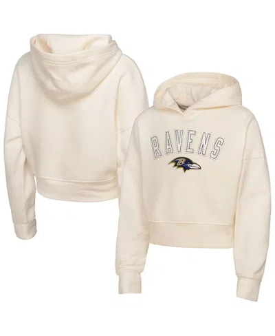 Outerstuff Kids' Big Girls Cream Baltimore Ravens Oversized Cropped Blitz Hoodie In Neutral