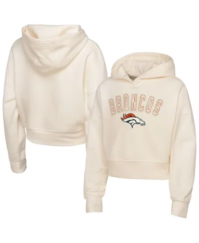 Outerstuff Kids' Big Girls Cream Denver Broncos Oversized Cropped Blitz Hoodie In Neutral