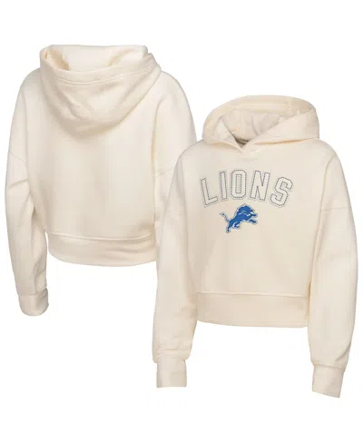 Outerstuff Kids' Big Girls Cream Detroit Lions Oversized Cropped Blitz Hoodie In White