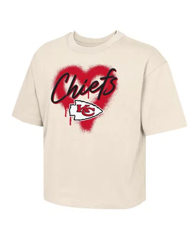 Outerstuff Kids' Girl's Youth  Cream Kansas City Chiefs Spray Heart Boxy T-shirt In White