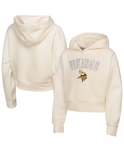 Outerstuff Kids' Big Girls Cream Minnesota Vikings Oversized Cropped Blitz Hoodie In Neutral