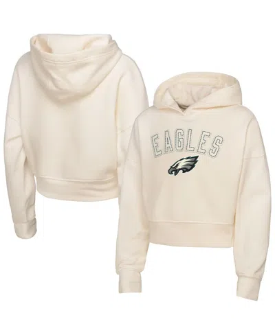 Outerstuff Kids' Big Girls Cream Philadelphia Eagles Oversized Cropped Blitz Hoodie In Neutral