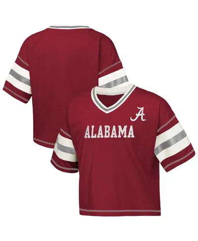 Outerstuff Kids' Big Girls Crimson Alabama Crimson Tide Gridiron Jersey V-neck T-shirt In Animal Print
