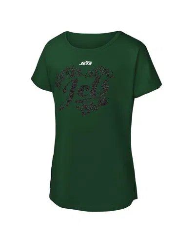 Outerstuff Kids' Big Girls Green New York Jets Script Heart Dolman T-shirt