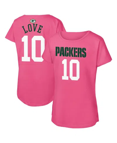 Outerstuff Kids' Big Girls Jordan Love Pink Green Bay Packers Player Name Number T-shirt
