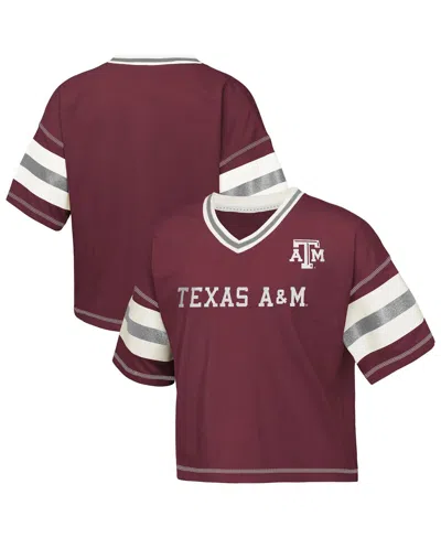 Outerstuff Kids' Big Girls Maroon Texas A&m Aggies Grid Iron V-neck T-shirt In Animal Print