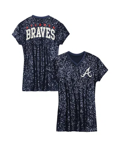 OUTERSTUFF BIG GIRLS NAVY ATLANTA BRAVES SEQUIN V-NECK DRESS