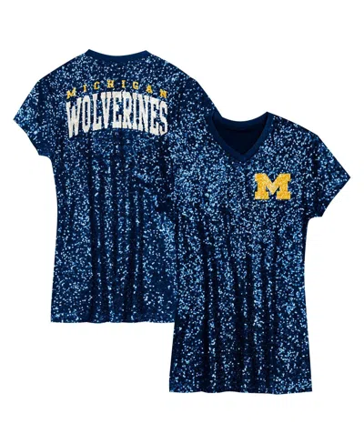 Outerstuff Kids' Big Girls Navy Michigan Wolverines Sequin V-neck Dress In Blue