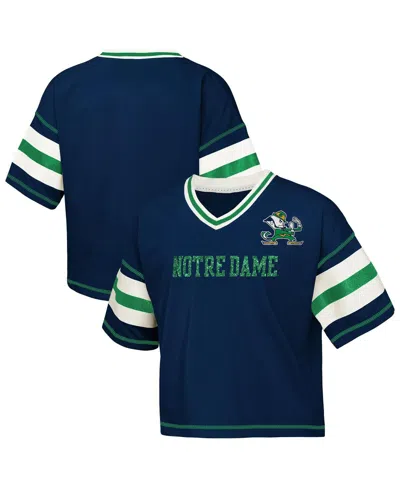 Outerstuff Kids' Big Girls Navy Notre Dame Fighting Irish Gridiron Jersey V-neck T-shirt In Black