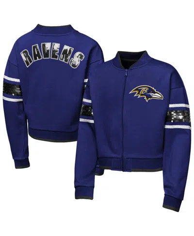 Outerstuff Kids' Big Girls Purple Baltimore Ravens Mvp Full-zip Sequin Bomber Jacket
