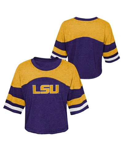 Outerstuff Kids' Big Girls Purple Distressed Lsu Tigers Sunday Friday Sleeve Stripe Jersey T-shirt