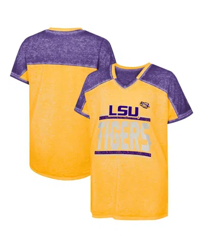 Outerstuff Kids' Big Girls Purple Lsu Tigers Up For Anything Color Block Dolman V-neck T-shirt In Multi