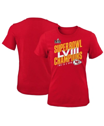 Outerstuff Kids' Big Girls Red Kansas City Chiefs Super Bowl Lviii Champions Iconic Victory T-shirt