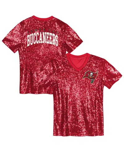 Outerstuff Kids' Big Girls Red Tampa Bay Buccaneers Wordmark Sequin V-neck Top