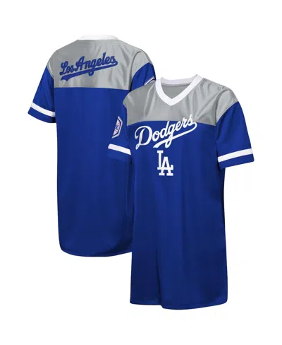 Outerstuff Kids' Big Girls Royal Los Angeles Dodgers Big League Cheer V-neck T-shirt Dress In Animal Print