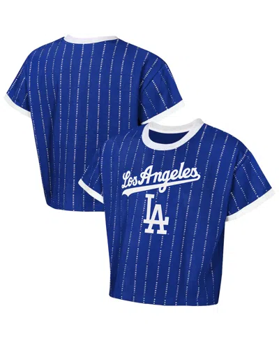 Outerstuff Kids' Big Girls Royal Los Angeles Dodgers Tech Keeper Fashion T-shirt In Blue