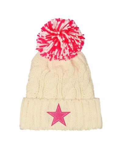 Outerstuff Kids' Big Girls White Dallas Cowboys Cable Cuffed Knit With Pom Hat In Neutral