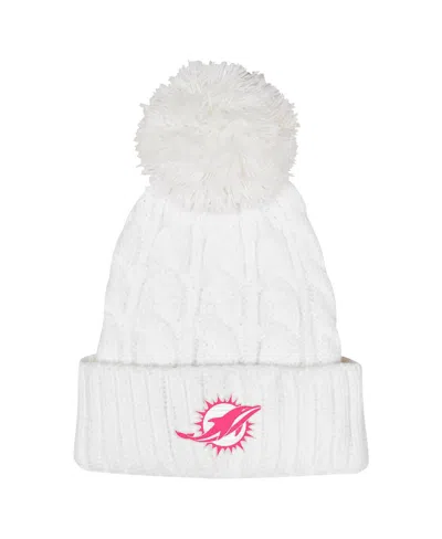 Outerstuff Big Girls White Miami Dolphins Cable Cuffed Knit Hat With Pom