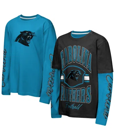 Outerstuff Kids' Boys' And Girls' Carolina Panthers Motion Distressed Long-sleeve And Short-sleeve T-shirt, 2-piece S In Blue