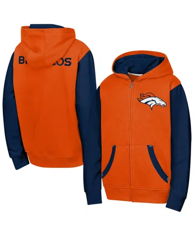 Outerstuff Kids' Boys' And Girls' Denver Broncos Color-block Full-zip Hoodie In Orange