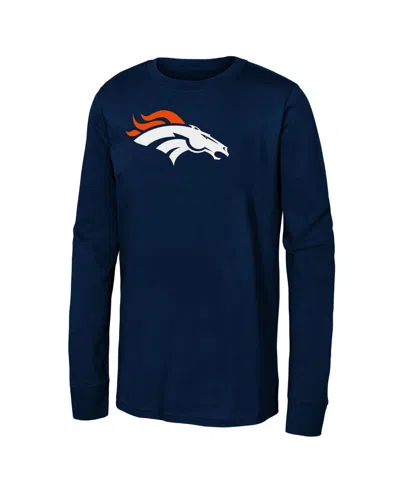 Outerstuff Kids' Boys' And Girls' Denver Broncos Primary Logo Long-sleeve Screen-print T-shirt In Navy