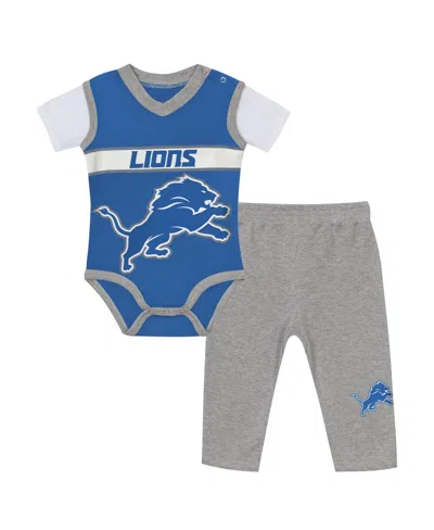 Outerstuff Babies' Boys' And Girls' Detroit Lions Screen-printed Short-sleeve Bodysuit And Pants, 2-piece Set In Blue