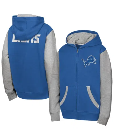 Outerstuff Kids' Boys' And Girls' Detroit Lions Stadium Full-zip Color-block Fleece-lined Hoodie In Blue