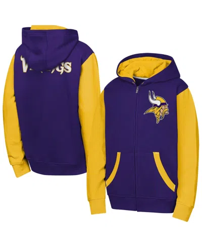 Outerstuff Kids' Boys' And Girls' Minnesota Vikings Stadium Color-block Full-zip Fleece-lined Hoodie In Blue