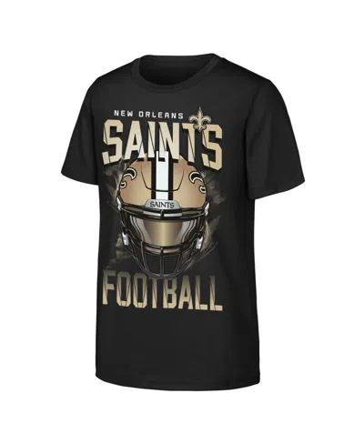 Outerstuff Kids' Boys' And Girls' New Orleans Saints Full Gear Stylized Team Helmet Graphic T-shirt In Black