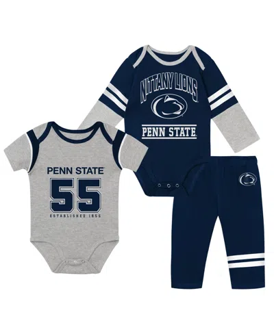 Outerstuff Babies' Boys' And Girls' Penn State Nittany Lions Double Up Bodysuits And Pants, 3-piece Set In Multi