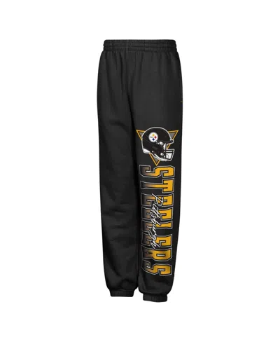 Outerstuff Kids' Boys' And Girls' Pittsburgh Steelers Run & Gun Fleece-lining Screen-print Sweatpants In Black
