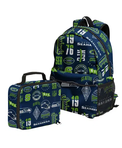 Outerstuff Boys' And Girls' Seattle Seahawks School Water-bottle Sleeves Backpack And Lunchbox Set In Navy