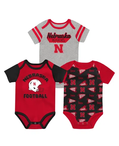 Outerstuff Babies' Boys' And Girls' Star Player Short-sleeve Nebraska Huskers Bodysuit, 3-piece Set In Red