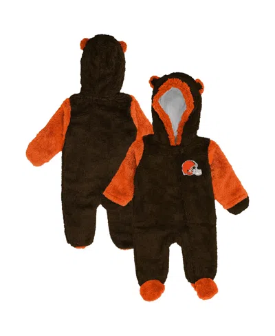 Outerstuff Babies' Boys' And Girls' Stay Napping Faux-ear Full-zip Teddy Fleece Bunting In Orange