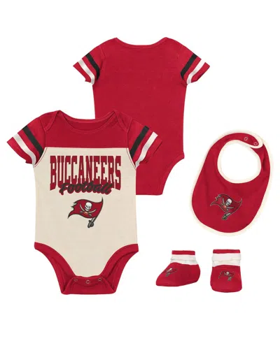 Outerstuff Babies' Boys And Girls Tampa Bay Buccaneers Up One 3 Piece Bodysuit And Bib Booties Set In Red