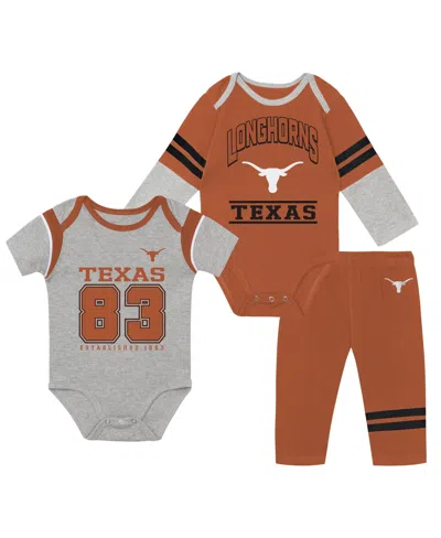 Outerstuff Babies' Boys' And Girls' Texas Longhorns Double Up Bodysuits And Pants, 3-piece Set In Brown