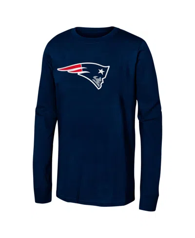Outerstuff Boys' New England Patriots Long-sleeve Crewneck T-shirt In Navy